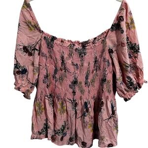 Scoop Pink Floral Off the Shoulder Crop Blouse Women's‎ Size XXL 20
